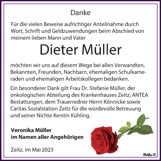 Traueranzeige von Dieter Müller von Trauerkombi Zeitz