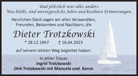 Traueranzeige von Dieter Trotzkowski von Volksstimme Magdeburg