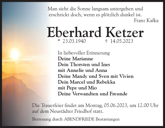 Traueranzeige von Eberhard Ketzer von Volksstimme Magdeburg