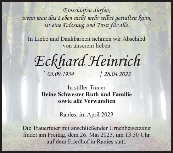 Traueranzeige von Eckhard Heinrich von Volksstimme Schönebeck