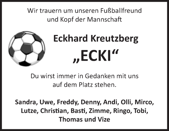 Traueranzeige von Eckhard Kreutzberg von Volksstimme Magdeburg