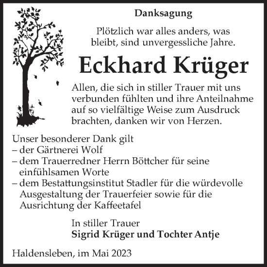 Traueranzeige von Eckhard Krüger von Volksstimme Haldensleben/Wolmirstedt