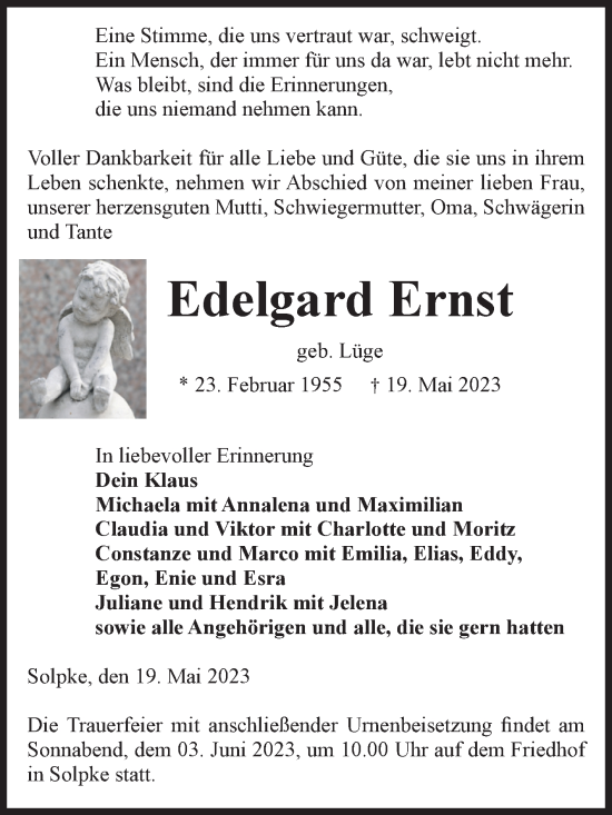 Traueranzeige von Edelgard Ernst von Volksstimme Altmark West