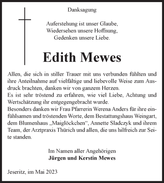 Traueranzeige von Edith Mewes von Volksstimme Altmark West