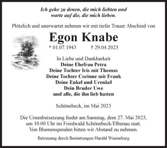Traueranzeige von Egon Knabe von Volksstimme Schönebeck