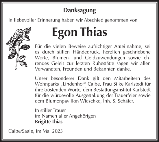 Traueranzeige von Egon Thias von Volksstimme Schönebeck