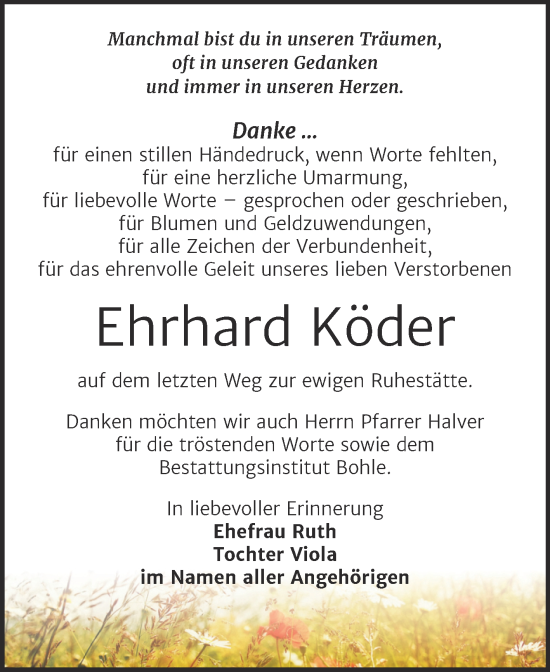Traueranzeige von Ehrhard Köder von Trauerkombi Merseburg