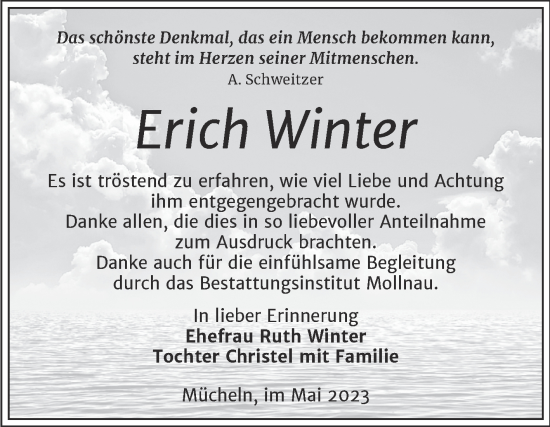 Traueranzeige von Erich Winter von Trauerkombi Merseburg