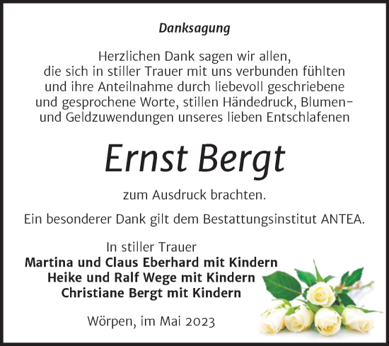 Traueranzeige von Ernst Bergt von Trauerkombi Wittenberg
