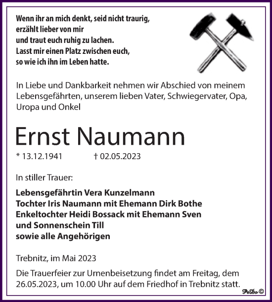 Traueranzeige von Ernst Naumann von Trauerkombi Weißenfels