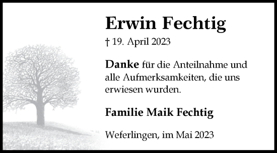 Traueranzeige von Erwin Fechtig von Volksstimme Haldensleben/Wolmirstedt