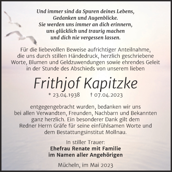 Traueranzeige von Frithjof Kapitzke von Trauerkombi Merseburg