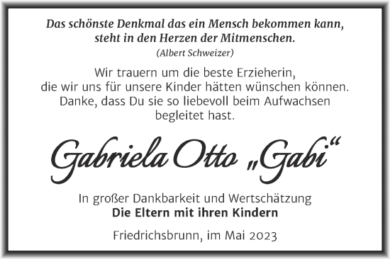 Traueranzeige von Gabriela Otto von Super Sonntag Quedlingburg