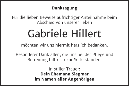 Traueranzeige von Gabriele Hillert von Trauerkombi Weißenfels
