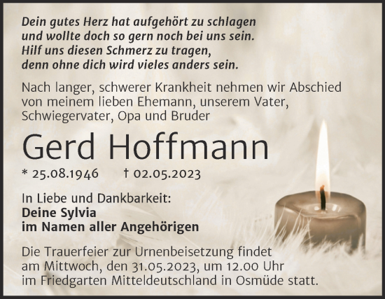 Traueranzeige von Gerd Hoffmann von Mitteldeutsche Zeitung Halle/Saalkreis