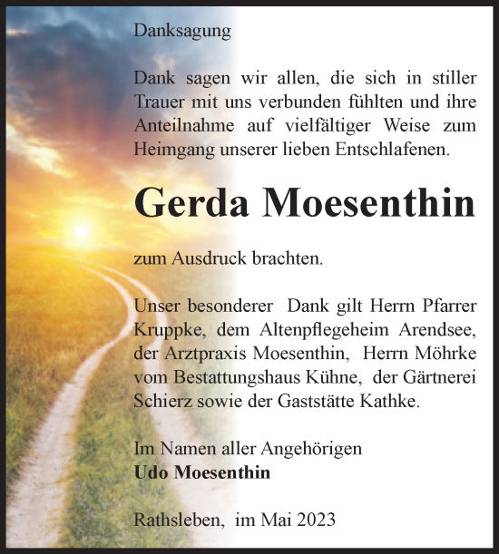 Traueranzeige von Gerda Moesenthin von Volksstimme Altmark Ost