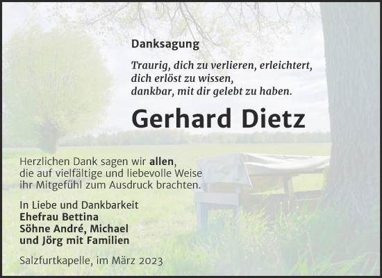 Traueranzeige von Gerhard Dietz von Trauerkombi Bitterfeld