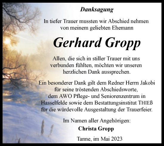 Traueranzeige von Gerhard Gropp von Volksstimme Wernigerode