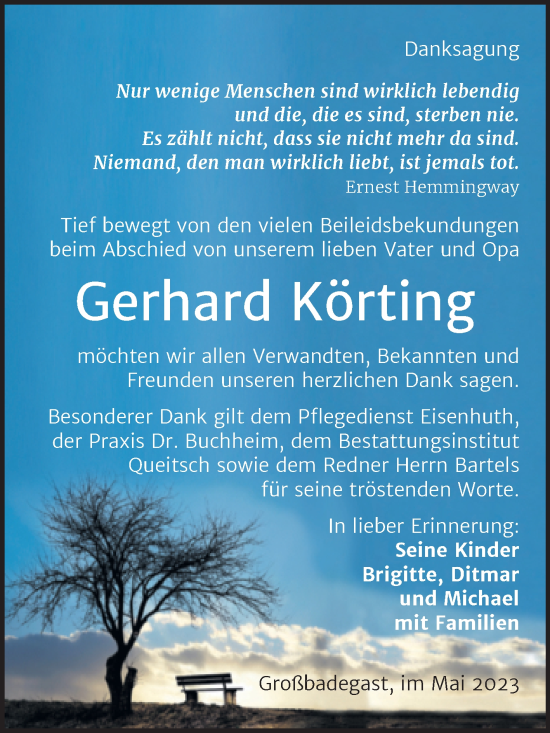 Traueranzeige von Gerhard Körting von Trauerkombi Köthen