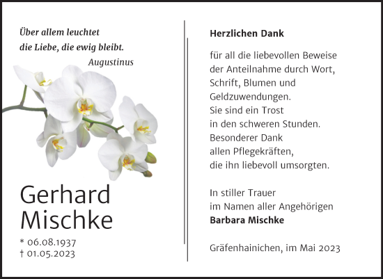 Traueranzeige von Gerhard Mischke von Trauerkombi Wittenberg