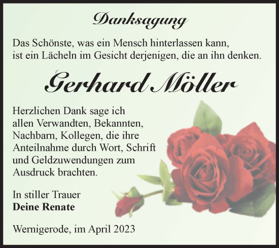 Traueranzeige von Gerhard Möller von Volksstimme Wernigerode