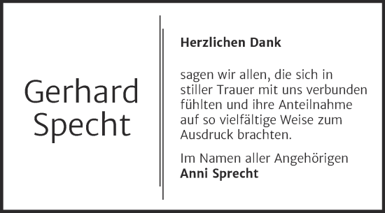 Traueranzeige von Gerhard Specht von Trauerkombi Bitterfeld