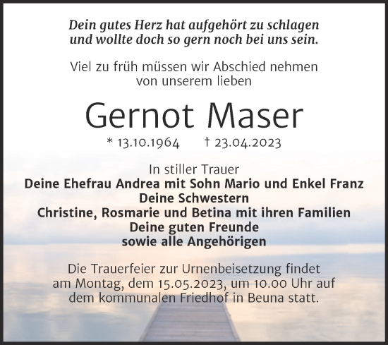 Traueranzeige von Gernot Maser von Trauerkombi Merseburg