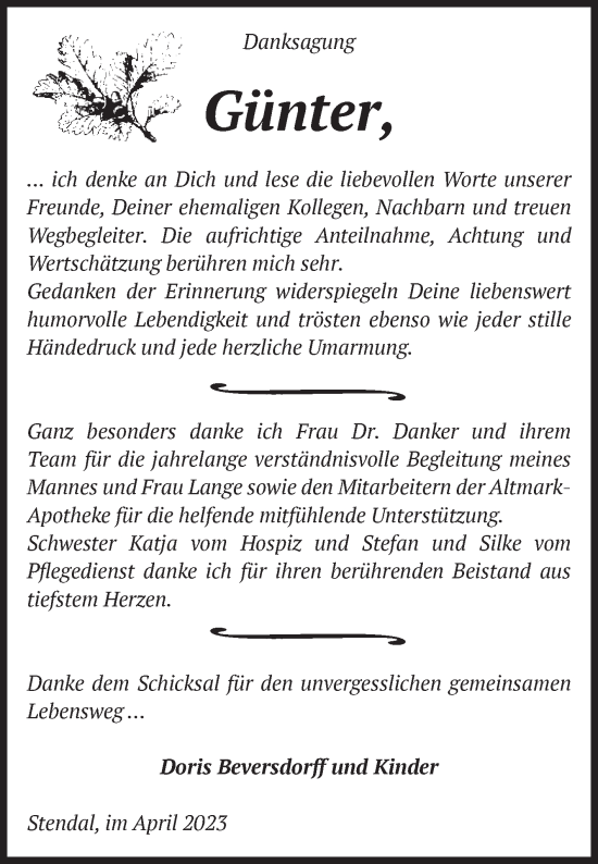 Traueranzeige von Günter  von Volksstimme Altmark Ost