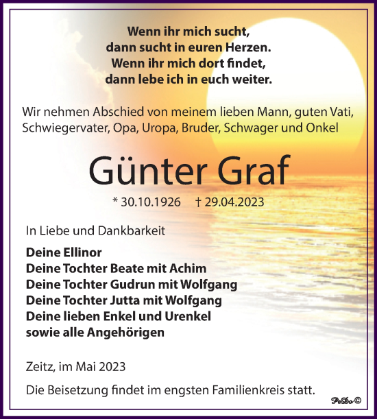 Traueranzeige von Günter Graf von Trauerkombi Zeitz