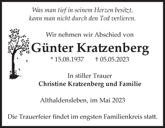 Traueranzeige von Günter Kratzenberg von Volksstimme Haldensleben/Wolmirstedt