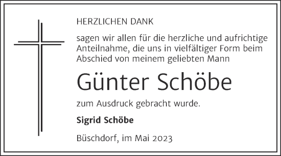 Traueranzeige von Günter Schöbe von Mitteldeutsche Zeitung Halle/Saalkreis
