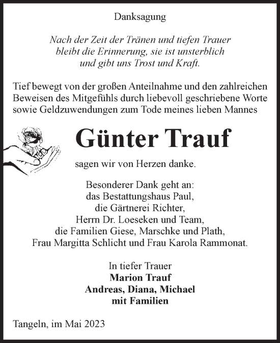 Traueranzeige von Günter Trauf von Volksstimme Altmark West