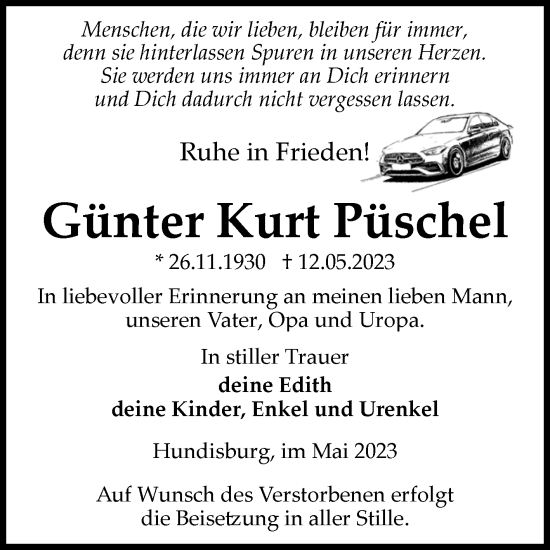 Traueranzeige von Günter Kurt Püschel von Volksstimme Haldensleben/Wolmirstedt
