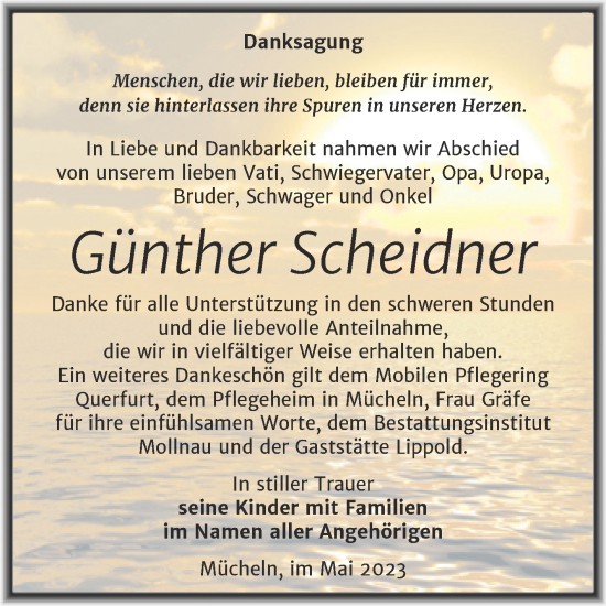 Traueranzeige von Günther Scheidner von Trauerkombi Merseburg