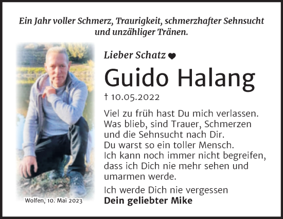 Traueranzeige von Guido Halang von Trauerkombi Bitterfeld