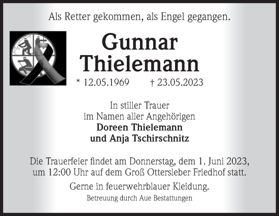 Traueranzeige von Gunnar Thielemann von Volksstimme Magdeburg