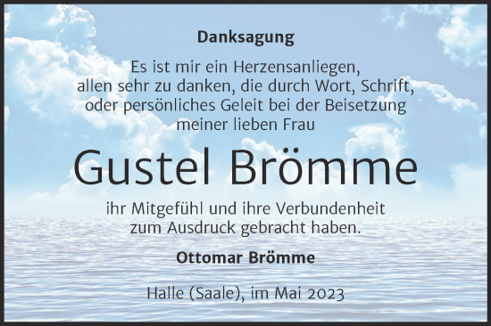 Traueranzeige von Gustel Brömme von Mitteldeutsche Zeitung Halle/Saalkreis