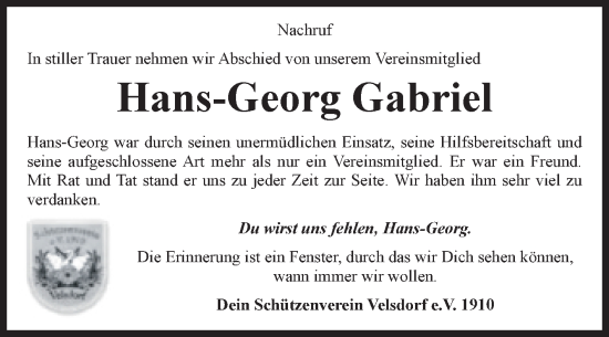 Traueranzeige von Hans-Georg Gabriel von Volksstimme Haldensleben/Wolmirstedt
