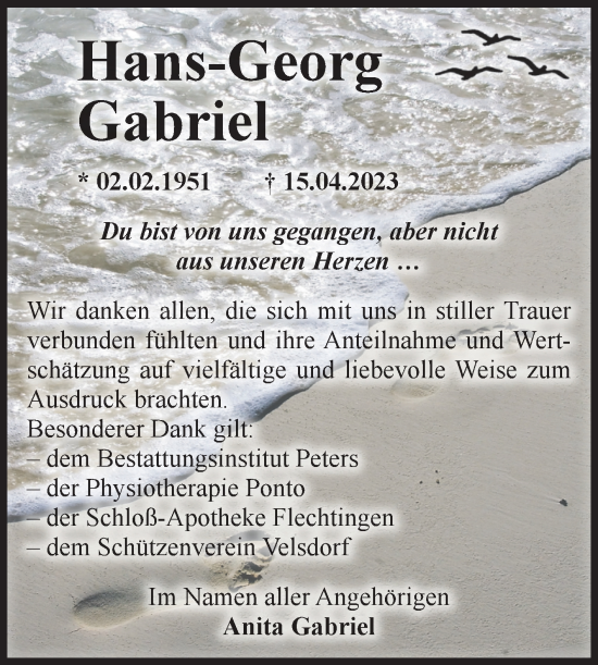 Traueranzeige von Hans-Georg Gabriel von Volksstimme Haldensleben/Wolmirstedt