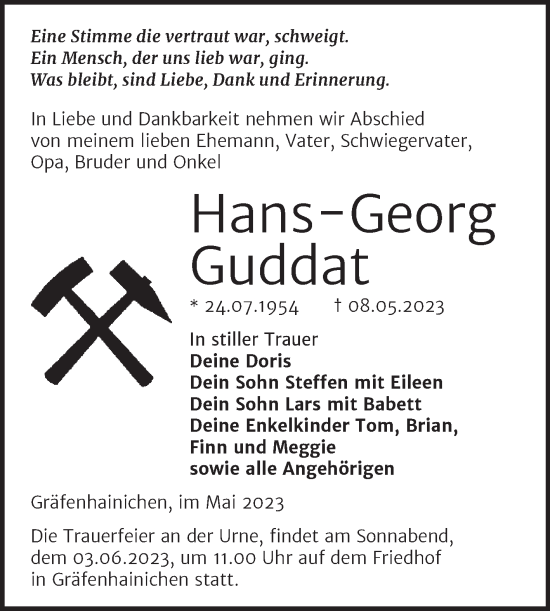 Traueranzeige von Hans-Georg Guddat von Trauerkombi Wittenberg