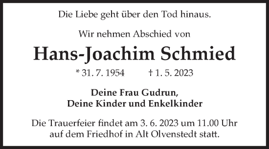 Traueranzeige von Hans-Joachim Schmied von Volksstimme Magdeburg