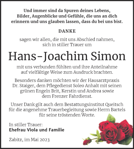 Traueranzeige von Hans-Joachim Simon von Trauerkombi Köthen