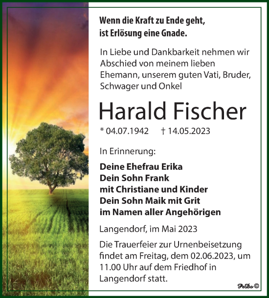 Traueranzeige von Harald Fischer von Trauerkombi Weißenfels