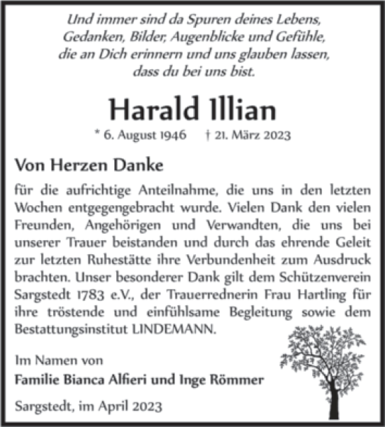 Traueranzeige von Harald Illian von Volksstimme Halberstadt