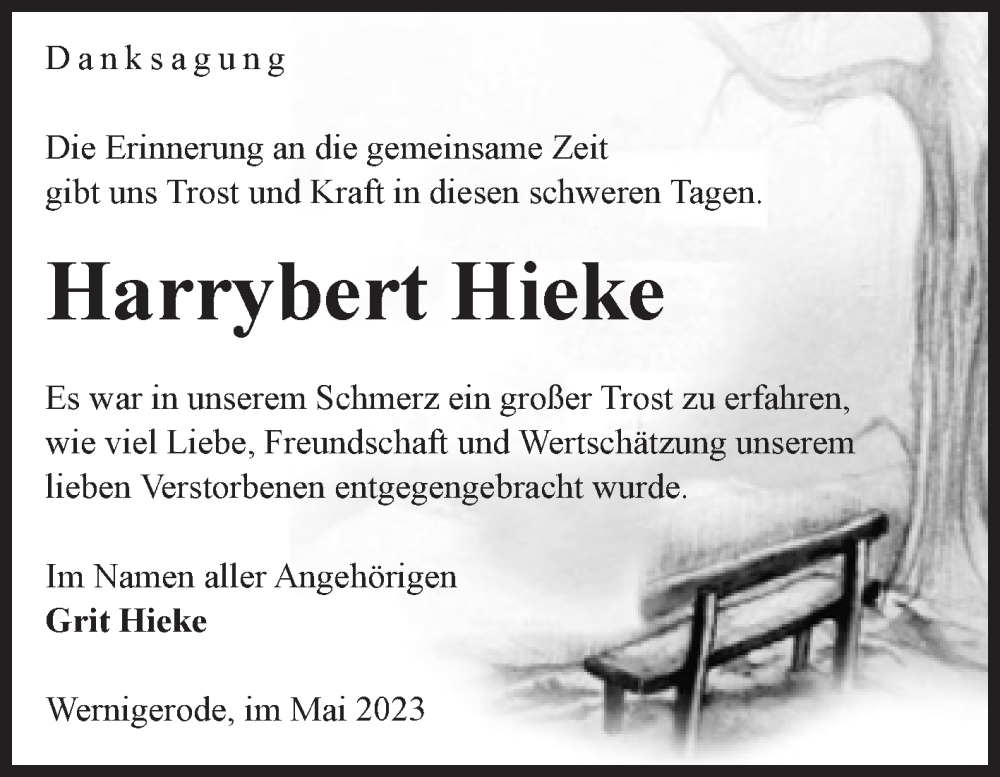  Traueranzeige für Harrybert Hieke vom 06.05.2023 aus Volksstimme Altmark Ost