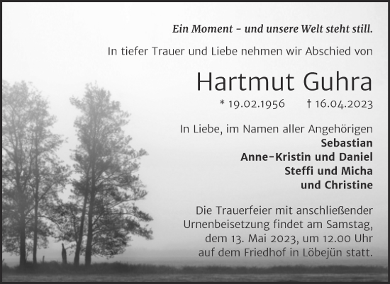 Traueranzeige von Hartmut Guhra von Mitteldeutsche Zeitung