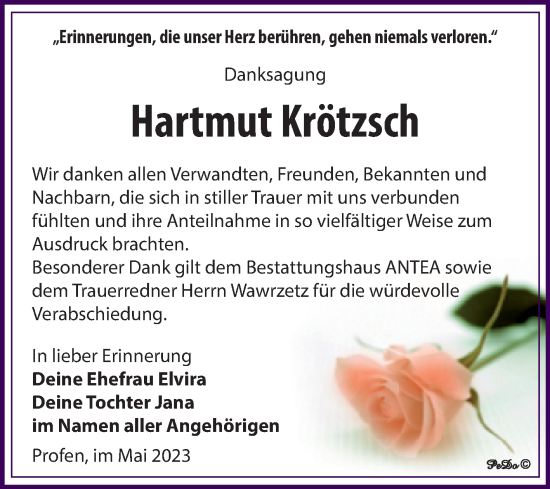 Traueranzeige von Hartmut Krötzsch von Trauerkombi Zeitz