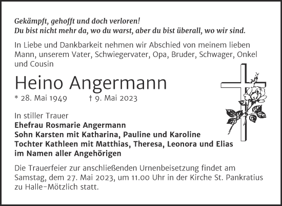 Traueranzeige von Heino Angermann von Mitteldeutsche Zeitung Halle/Saalkreis
