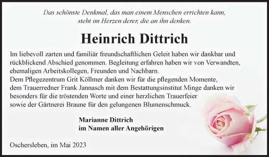 Traueranzeige von Heinrich Dittrich von Volksstimme Oschersleben/Wanzleben
