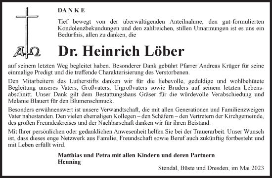 Traueranzeige von Heinrich Löber von Volksstimme Altmark Ost